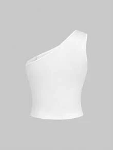 Sexy Slim Fit Pleated Asymmetrical Neck Sleeveless Crop Top