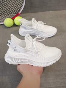 1 Pair Unisex Breathable Lace-Up Design Soft Bottom Casual Shoes, Suitable For Spring And Summer - White - View 2