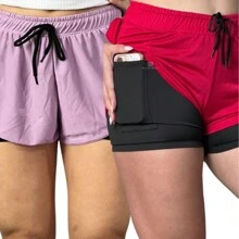 KIT 2 Women's Shorts 2 In 1 Men's Gym Bermuda Running Training With Elastane - Rusty Rose - View 1