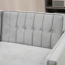 HOMCOM Modern 3 Seater Velvet Sofa Bed, Click Clack Sofa Bed, Button Tufted Sleeper Couch With Split Reclining Backrest And Rubber Wood Legs, Light Grey - Grey - View 9