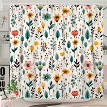 Cottagecore Elegance, Rustic Farmhouse Wildflower Shower Curtain - Waterproof Polyester, Machine Washable With 12 Hooks Included, Beige & Green Floral Design For Bathroom Decor