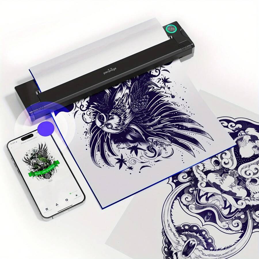 PeriPage P90 Wireless Tattoo Printer | Portable Ink-Free Body Art Machine | 1s Fast Printing For /Android/PC | Party Travel Tattoo Sticker Maker