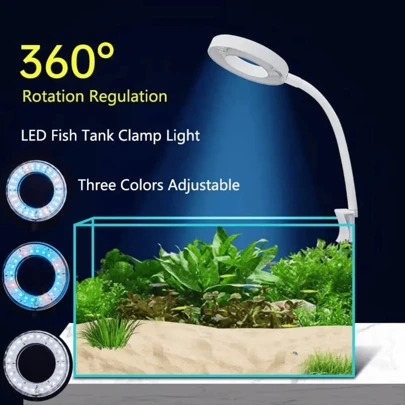LED 夹式水族箱灯，8W 防水 USB 供电鱼缸灯，360° 灵活可调节水族箱灯，适用于鱼类/植物