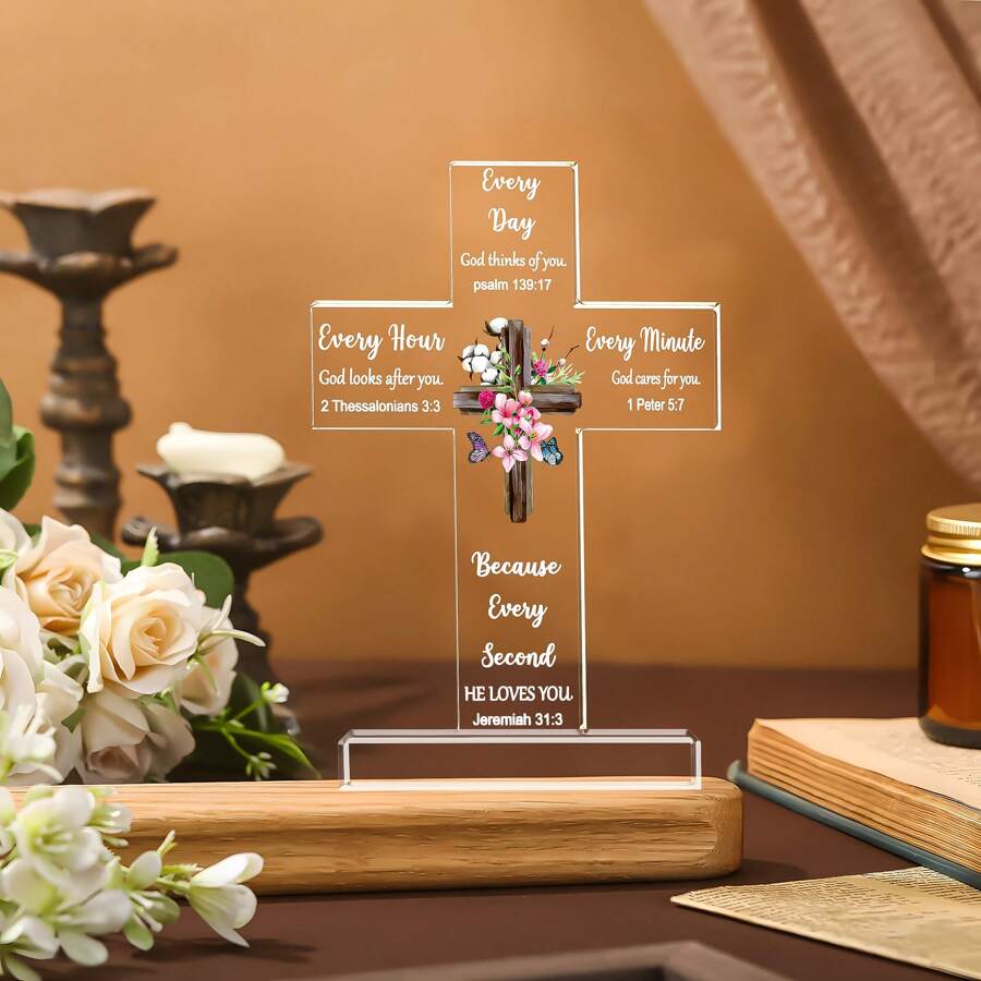 1 件亚克力 - 圣经经文和祈祷，鼓舞人心的基督教礼物，家庭和办公桌装饰，非常适合妈妈、妻子、朋友、生日、周年纪念、感恩节、圣诞节礼物