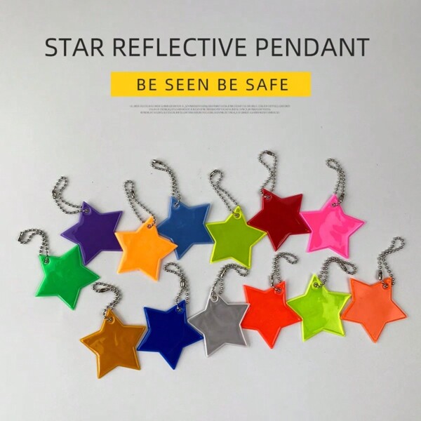Llavero con colgante en forma de estrella de colores con reflectante, anillo reflectante de seguridad vial nocturna, decoración reflectante para mochilas, accesorio creativo de llavero de estrella de PVC