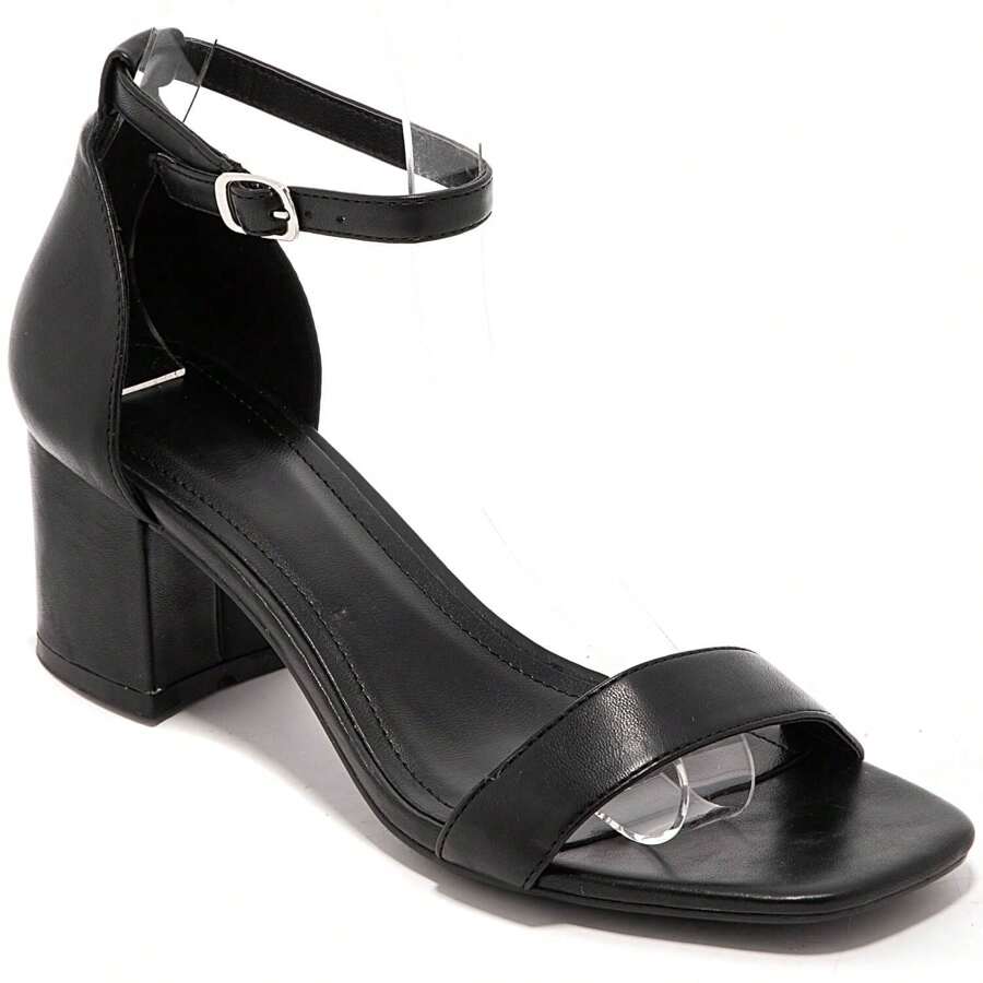Open Toe Ankle Strap Heels For Daily Wear - Black - View 1