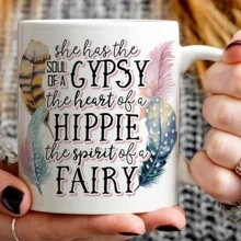1pc 11oz She Has The Soul Mug Ceramic Coffee Cup, Double-Sided Printing, Washable Reusable Milk Cup Coffee Cup Multi-Purpose Travel Mug, Ideal Fun Gifts For Wife Mom Daughter Sister Friend, Unique Holiday Gifts