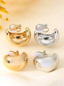 2 件法式奢华水滴耳夹，简约 C 形无穿孔耳环，适合短款和双耳