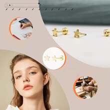 2 Pairs Flat Back Earrings For Women Men,Cartilage Earring For Simple Classic Star Moon Stud Earring - Gold - View 3