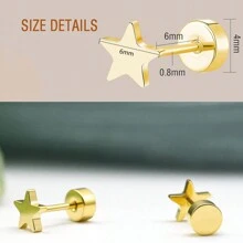 2 Pairs Flat Back Earrings For Women Men,Cartilage Earring For Simple Classic Star Moon Stud Earring - Gold - View 2