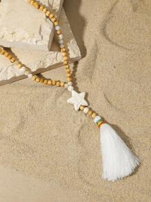 1 件波西米亚复古个性化百搭绿松石珠和流苏长项链，适合女性日常佩戴、海滩度假