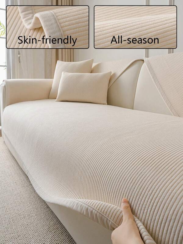 1pc Solid Color Jacquard Sofa Cover, Ins Style Sofa Cushion Pet Friendly All Season Universal Sofa Slipcover, Protect Sofa, Machine Washable, Anti-Slip Anti-Scratch Sofa Cover For Living Room Bedroom Office, 1/2/3/4 Seater With Armrest & Backrest