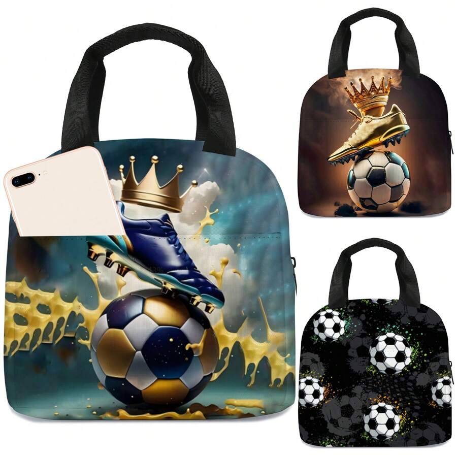 Large-Capacity Handbag, Storage Bag, Football Theme Design Handbag, Suitable For Students, Offices, Outdoor Picnics, Various Uses - Football Pattern - View 1