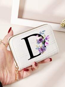 勃艮第包 Charry 红色包 酒红色包 1 件 首字母名称 A 到 Z 图案 多功能零钱包 字母图形卡夹 多卡位卡片收纳袋 信用卡 学校用品 宿舍 女士钱包 迷你钱包 钱包 卡包