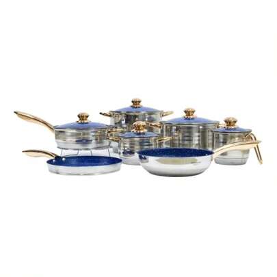 Batería Grumberg acero inoxidable 13 piezas reforzada y pesada Perfecta para caldos, guisos, sopa, arroz, saltear verduras, huevos, milanesas, cocer verduras al vapor y mas. Incluye 1 Pocillo con tapa 14 x 12.5 - 1.9 L 1 Cacerola con tapa 16 x 10.5 - 2.1 L 1 Olla con tapa 24 x 14.5 - 6.6 L 1 Olla alta con tapa 24 x 18.5 - 8.6 L 1 Sartén sin tapa 24 x 7.5 cm 1 Comal 26 x 2.5 cm 1 Sartén con tapa 24 x 7.5 cm 3.4 L 1 Parrilla 24 cm