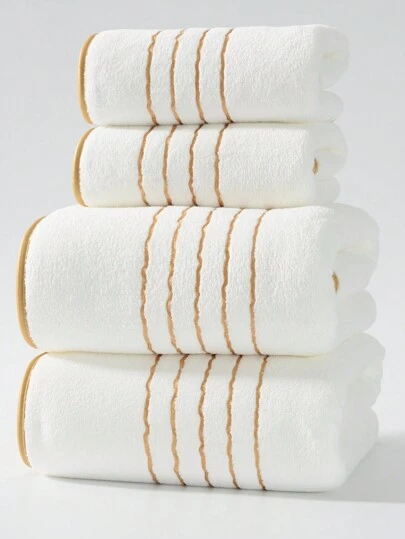 1 pieza/2 piezas Toalla decorativa de felpa coral con ribete dorado (ligera y delgada), toalla de baño/playa suave, absorbente y sin pelusa, unisex, tamaño grande 70"X140" o extra grande 90"X170" para salón de belleza, hotel, deportes, artículos esenciales para el hogar, toalla, cuidado de la piel