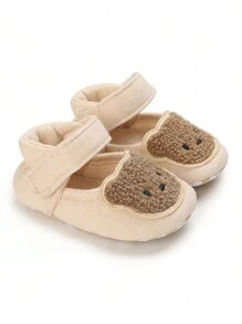 Soft & Comfortable Infant Pre-Walker Shoes 0-1 Years Old, Cute Embroidered Bear Design, Unisex Infant Slippers - Apricot - View 1