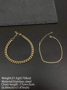 2pcs Punk Exaggerated Stainless Steel Twisted Rope Bracelet, Suitable For Men's Daily Wear - Bracelet - View 4