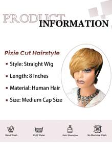 Short Human Hair Wigs For Black Women Short Blonde Bob Pixie Cut Wig Human Hair Short Wigs Human Hair Natural Straight Pixie Wig With Bangs Ombre Blond 1b/27# 8inch - SNATURAL/27 - 查看 6