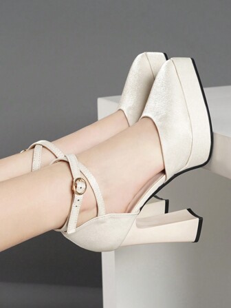 女士高跟凉鞋，防水厚底鞋，时尚浅口鞋，颜色有粉色、杏色、白色、黑色、红色、银色、金色