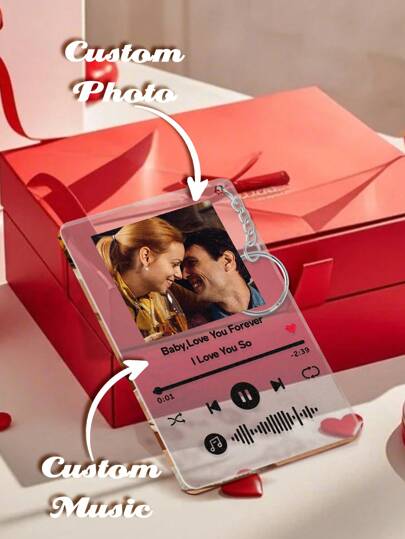 1pc Customized Music Song Code Keychain With Photo, Gift For Women, Boyfriend/Girlfriend, Anniversary, Special Occasion, Valentine's Day, Memorial, Birthday, Wedding, Personalized Couple Gift