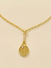 1 件简约创意 18k 镀金铜锆石网球拍吊坠项链，情侣礼物 - 球拍項鍊 - 查看 5