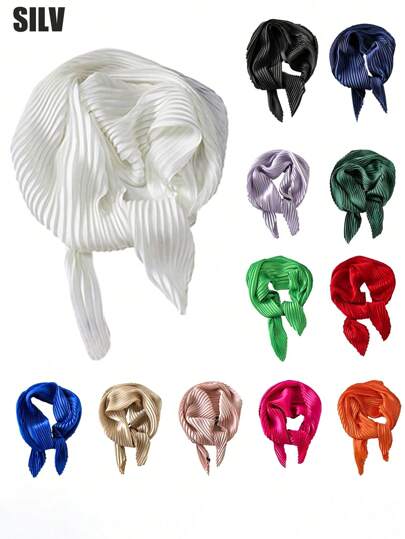1 pièce Écharpe en satin plissé unicolore, Foulard à la mode pour femme, Bandana, Serre-tête, Idéal pour habiller votre look de bandana