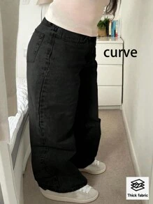 Quần jean nữ cạp chun rộng rãi, thoải mái, phong cách thường ngày, kiểu dáng thông thường, may sẵn, màu sắc đa dạng, phong cách đường phố Âu Mỹ 2025 - màu đen - Xem 5