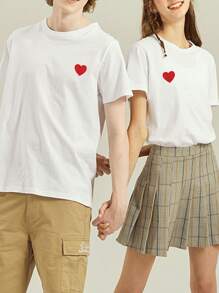 6pcs Red Glitter Heart Embroidery Patch, Cartoon Style Embroidered Sew-On Applique, DIY Craft Suitable For Clothes, Shoes, Hats, Bags