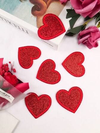 6 piezas de parches bordados de corazón rojo con brillo, bordados en estilo de dibujos animados, apliques cosibles, manualidades DIY adecuadas para ropa, zapatos, sombreros, bolsos