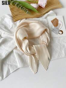 1 件纯色褶皱缎面围巾女式头巾时尚头巾头巾、发带、头带非常适合装扮您的头巾上衣 - 黑色 - 查看 10