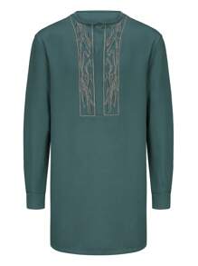 新款男士传统服饰男士西装长袖刺绣拼布衬衫和休闲裤两件套节日聚会商务男士西装