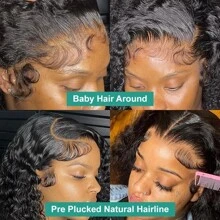 bling hair Perruque Lace Frontal Wig Remy naturelle bouclée, cheveux naturels, Deep Wave HD, 13x6, 13x4, 30 34 pouces, densité 200 - Naturelle & Noire - Voir 9