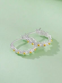 1pair Daisy Two-Tone 925 Sterling Silver Women's Earrings Stylish Minimalist Design Perfect For Everyday Dating Birthday Gift Sweet Unique Style