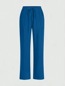 cimmuovere Women's Scrub Uniform Pants, Comfortable Pants, Solid Color Simple Multi-Pocket Pants Spring - Teal Blue - View 5