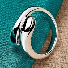 925 Sterling Silver Plated Water Drop Adjustable Open Ring For Women Wedding Engagement Fashion Party Charm Jewelry - Silver - View 3