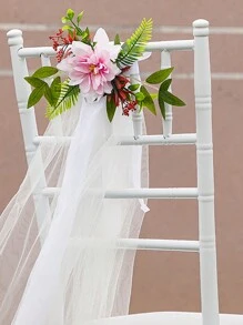 1 szt. Dekoracje na krzesła weselne, sztuczne kwiaty, kokardy na ławki kościelne na ceremonię ślubną - Wielokolorowe - Zobacz 3