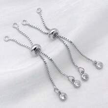 3pcs Brass 18K Gold Plated Adjustable Box Chains Rubber Slider Beads Bracelets Extender Connectors Adjustable Bracelet With Rhinestones Ends Extender Bracelet Chains For Woman Jewelry Making Accessories