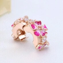 Talisman de plata de ley 925 chapado en oro rosa con diseño fijo de flor de ciruelo y animal de dibujos animados, adecuado para pulseras DIY, regalo de moda y elegante para el cumpleaños de la mujer