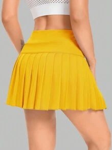 JoyGirl Pleated Tennis Skirt For Women With Shorts Athletic Golf Skort Workout Running Sports Skirts Skorts With Pockets - Yellow - View 3