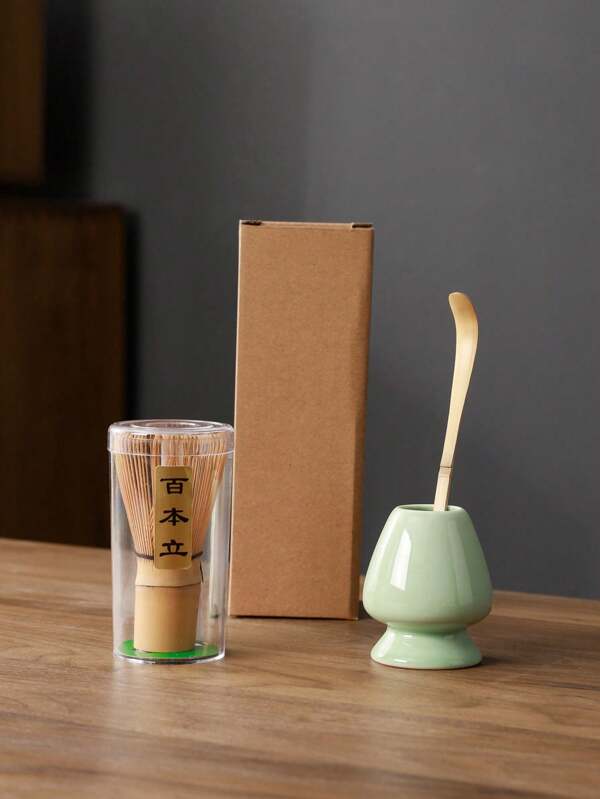 3pcs Matcha Set, Matcha Egg Whisk Traditional Spoon Teaspoon Matcha Accessories, Perfect Set For Traditional Matcha Preparation, Natural Bamboo Tea Egg Whisk, Green/Black/White