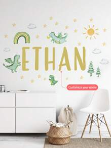 1pc Personalized Cartoon Dinosaur Name Art For Kids Boys Girls Nursery Bedroom Playroom Wall Decor, Preschool Wall Art Gift