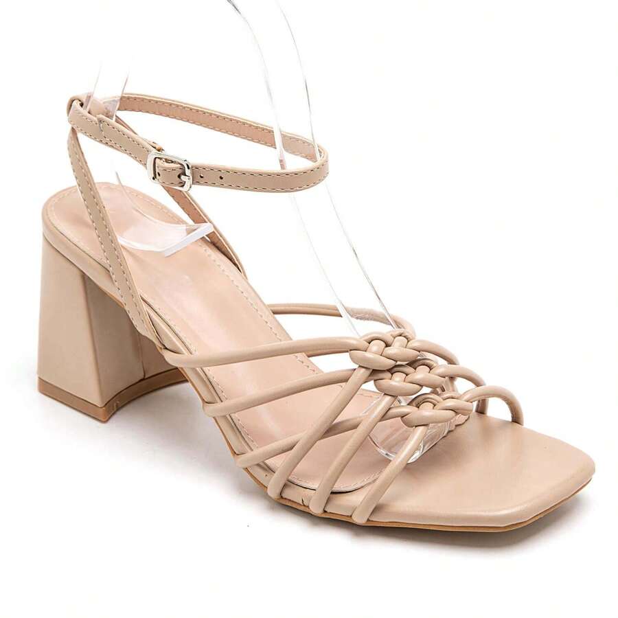 Casual Fashion Versatile Chunky Heel Open Toe Women Sandals - Beige - View 1