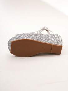 Women's Silver Glitter High Heel Sandals With Thick Platform, Strap Buckle, Summer Outdoor Fashionable Versatile Shoes - Silver - View 7