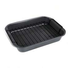 Bandeja para asar con rejilla, ideal para asar pollos, carnes y pavos, 15 x 11 pulgadas (5,8 cuartos de galón) - Gris - Ver 1