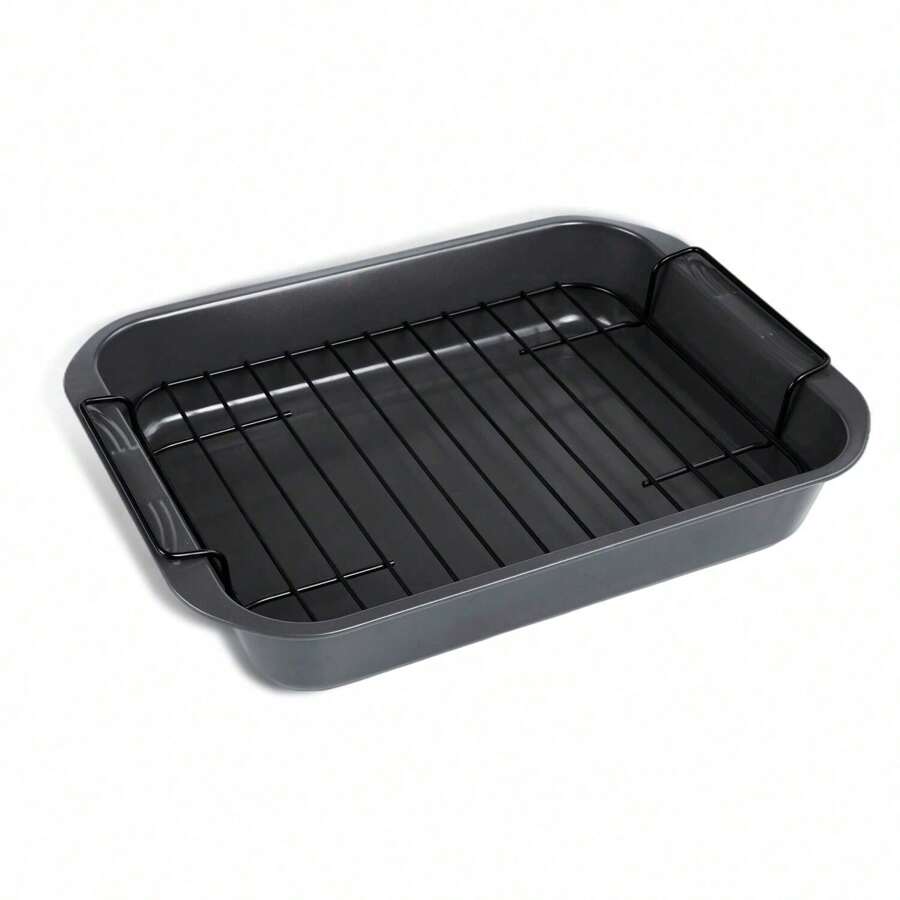 Bandeja para asar con rejilla, ideal para asar pollos, carnes y pavos, 15 x 11 pulgadas (5,8 cuartos de galón) - Gris - Ver 1