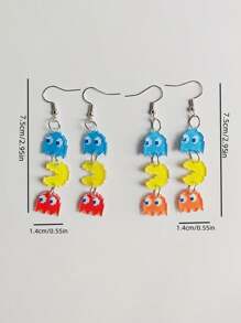 1 对独特迷你怪物设计耳环，可爱时尚彩色亚克力长款卡通耳环，适合女孩 - 彩色 - 查看 6