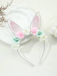 Cute 3D Flower Bunny Ear Headband, Easter