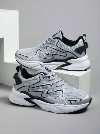 All Season Rubber Sole Basketball Trainers, New Model Plus Size Men's Sports Casual Shoes, High Elastic Sneakers (Sole Pattern Random)