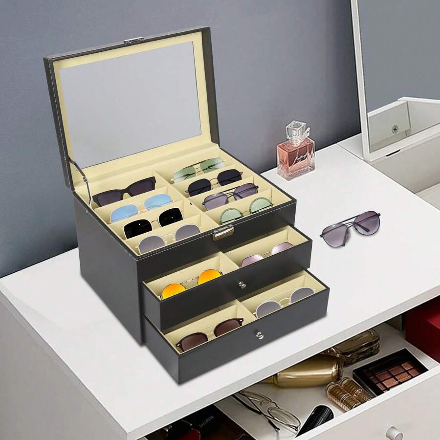 24 Compartments Eyeglasses Storage Box, Eyeglasses Display Box - màu đen - Xem 1